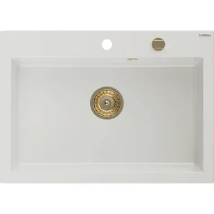 Mexen Elix zlewozmywak granitowy 1-komorowy 700 x 500 mm, biały, syfon złoty - 6526701005-20-G - Zlewozmywaki - miniaturka - grafika 1