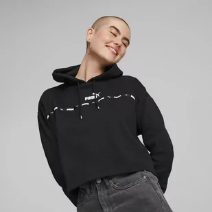 Damska bluza dresowa nierozpinana z kapturem PUMA Puma Power Tape Hoodie FL - czarna - Bluzy sportowe damskie - miniaturka - grafika 1