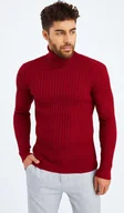 Swetry męskie - Leif Nelson sweter męski z golfem z cienkiej dzianiny LN-2115, czerwone wino / XL - miniaturka - grafika 1