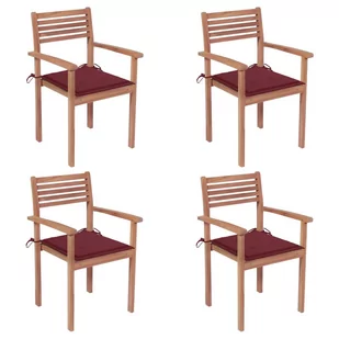vidaXL Lumarko Krzesła ogrodowe, 4 szt., czerwone poduszki, drewno tekowe! 3062298 - Fotele i krzesła ogrodowe - miniaturka - grafika 1