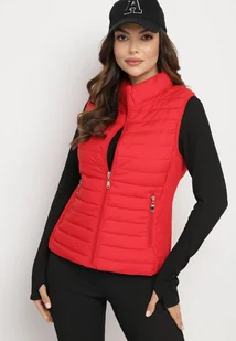 Czerwona Pikowana Kamizelka ze Stójką i Zasuwanymi Kieszeniami Lorenith - Kamizelki damskie - miniaturka - grafika 1