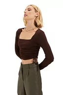 Body - Trendyol Damska dopasowana bodycon kwadratowy kołnierz dzianinowa bluzka, Brązowy, M - miniaturka - grafika 1