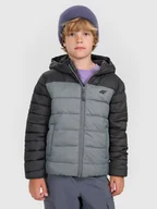 Kurtki i kamizelki sportowe męskie - 4F Kurtka puchowa z wypełnieniem syntetycznym chłopięca - szara 122 (6-7 lat) - miniaturka - grafika 1