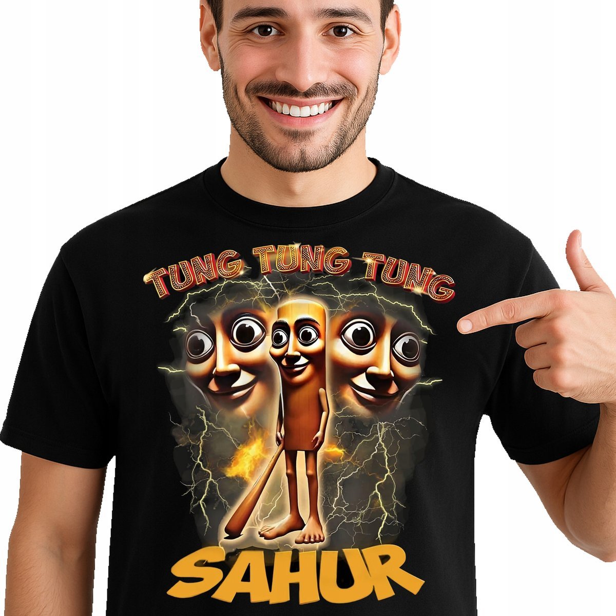 BRAINROT ŚMIESZNA KOSZULKA TUNG SAHUR Mem Prezent Premium M 3474 CZARNA