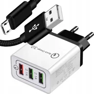 Ładowarki do telefonów - SZYBKA ŁADOWARKA SIECIOWA QC 18W do telefonu + KABEL MICRO USB przewód 1m - miniaturka - grafika 1