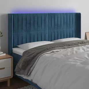 vidaXL Zagłówek do łóżka z LED ciemnoniebieski, 163x16x118/128 cm - Inne meble do sypialni - miniaturka - grafika 1