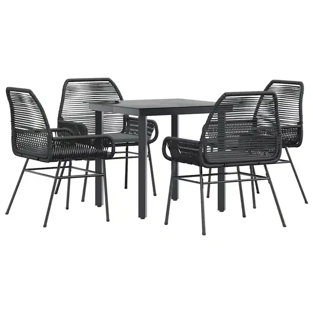 Zestaw mebli ogrodowych czarny rattan PE, stół 80x80x74 cm, krzesło 57x6