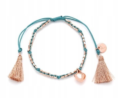 Bransoletka Pozłacana Z Serduszkiem Turkusowa Z Chwostami Regulowana