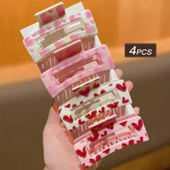 Ozdoby do włosów - TEMU 4 szt. Zestaw dla Kobiet, Różowy, Modny i Elegancki, Uroczy, Akcesoria do Włosów na Walentynki, Wzór Serduszka, Średni Kwadratowy Spinka do - miniaturka - grafika 1