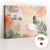 Tablice i flipcharty - Szkolna Tablica korkowa 60x40 cm, Kolorowe Pinezki, wzór Liście botaniczne - miniaturka - grafika 1