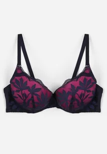 Granatowo-Fuksjowy Biustonosz Koronkowy z Efektem Push-Up Eferi - Biustonosze - miniaturka - grafika 1