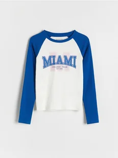 Reserved - Prążkowana koszulka z nadrukiem - jasnoniebieski - Bluzki dla dziewczynek - miniaturka - grafika 1