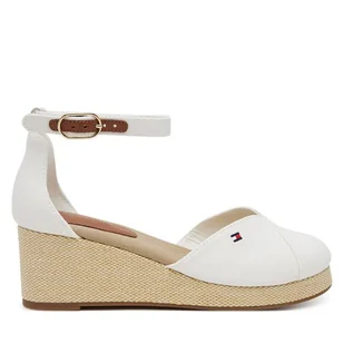 Półbuty Tommy Hilfiger Flag Closed Toe Mid Wedge Espad FW0FW08657 Biały - Półbuty damskie - miniaturka - grafika 1