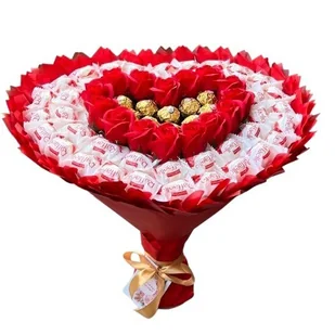 Mega Bukiet ze słodyczy w kształcie serca z cukierkami Raffaello i Ferrero Rocher (rozmiar serca 45 cm * 38 cm) Prezent na 40 50 55 65 Urodziny - Zestawy upominkowe - miniaturka - grafika 1