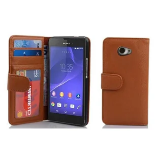 Sony Cadorabo cador Abo Book Style etui do Xperia M2 Case Cover etui ochronne z 3 kieszenie na karty kredytowe, Xperia M2, koniakowo-brązowy DE-101051 - Etui i futerały do telefonów - miniaturka - grafika 1