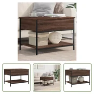 Ławy i stoliki kawowe - The Living Store stolik kawowy brązowy dąb 70x50x50 cm drewnopochodny metal - miniaturka - grafika 1