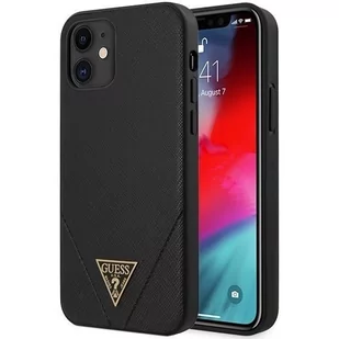 Guess Saffiano V - Etui na iPhone 12 Mini czarne GUHCP12SVSATMLBK - Etui i futerały do telefonów - miniaturka - grafika 2