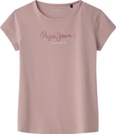 Koszulki dla dziewczynek - T-shirt dziewczęcy Pepe Jeans - HANA GLITTER, bawełna, okrągły dekolt, krótki rękaw, brokat, logo, jednokolorowy różowy 188 - miniaturka - grafika 1