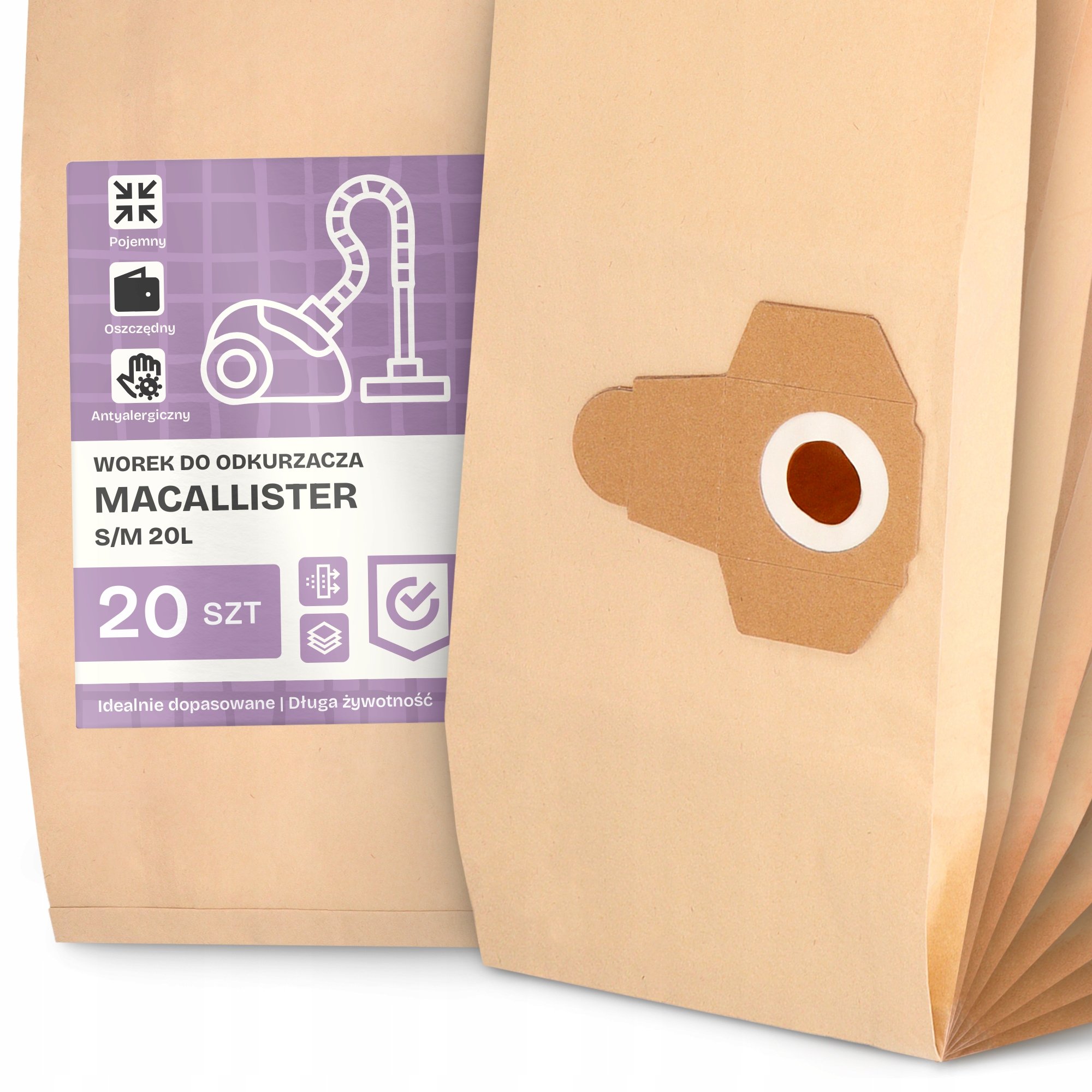 20x Worek do Odkurzacza MacAllister S/m 20L Papierowy Duży Mocny Worki 2A