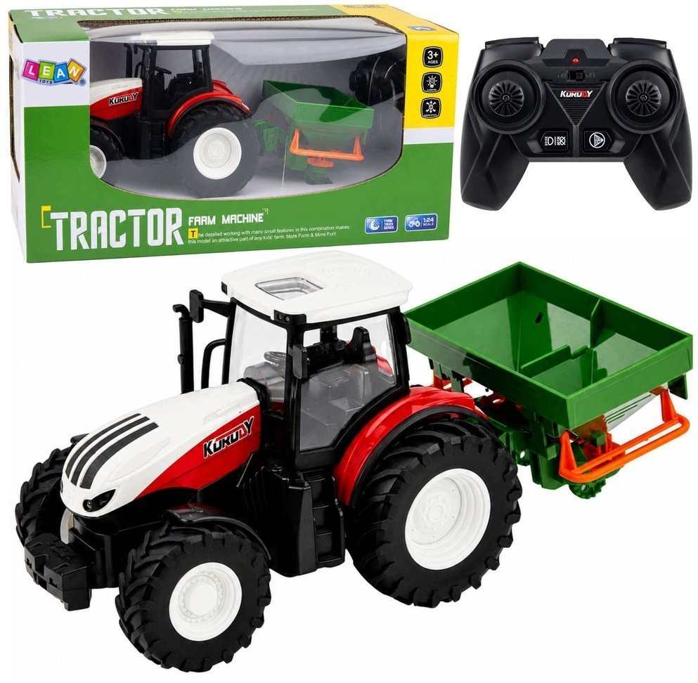 LeanToys Traktor Rolniczy z Siewnikiem Zdalnie Sterowany RC Światła Czerwony 1:24
