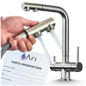 Baterie kuchenne - Bateria Kuchenna Trójdrożna z Obrotową Wyciąganą Wyjmowaną Elastyczną Wylewką Kran Do Kuchni z Dodatkową Wylewką WODA FILTROWANA - INOX - Szczotkowa.. - miniaturka - grafika 1