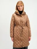 Kurtki damskie - Długa pikowana kurtka beżowa - miniaturka - grafika 1