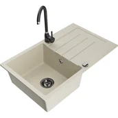 Zlewozmywaki z baterią - Mexen Bruno zlewozmywak granitowy 1-komorowy z ociekaczem i baterią kuchenną Telma, beżowy - miniaturka - grafika 1
