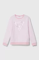 Bluzy dla dziewczynek - Guess bluza bawełniana dziecięca kolor różowy wzorzysta - miniaturka - grafika 1
