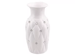 Wazon ceramiczny z kryształkami glamour biały okrągły pikowany ludwik 24 cm - Wazony i flakony - miniaturka - grafika 1