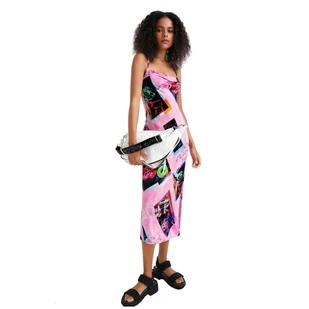 Sukienka damska Desigual Tropic różowa z nadrukiem na szelkach-XL - Sukienki Sukienka damska Desigual Tropic różowa z nadrukiem na szelkach-XL - Sukienki - miniaturka - grafika 1