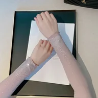 Rękawiczki - Rękawki z kryształkami - Różowy - miniaturka - grafika 1