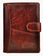 Portfele - Brązowy SKÓRZANY Portfel Męski + ZAPINKA Pionowy Młodzieżowy ELEGANCKI Wild - miniaturka - grafika 1