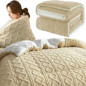 Koce - KOŁDRA CIEPŁA ZIMOWA PUSZYSTA 180X220 GRUBY KOC DWUSTRONNY BARANEK 4,7 KG KHAKI - miniaturka - grafika 1