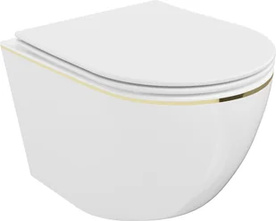 Mexen Lena miska wc Rimless z deską wolnoopadającą slim, duroplast, biała/złota linia - 30224005 - Miski WC - miniaturka - grafika 1