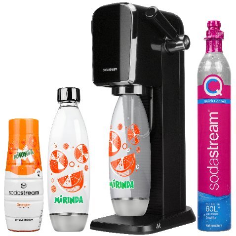 Saturator do wody SODASTREAM ART Mirinda Edition - czarny syrop butelka 1l Quick Connect bez BPA gazowana napoje domowe zestaw