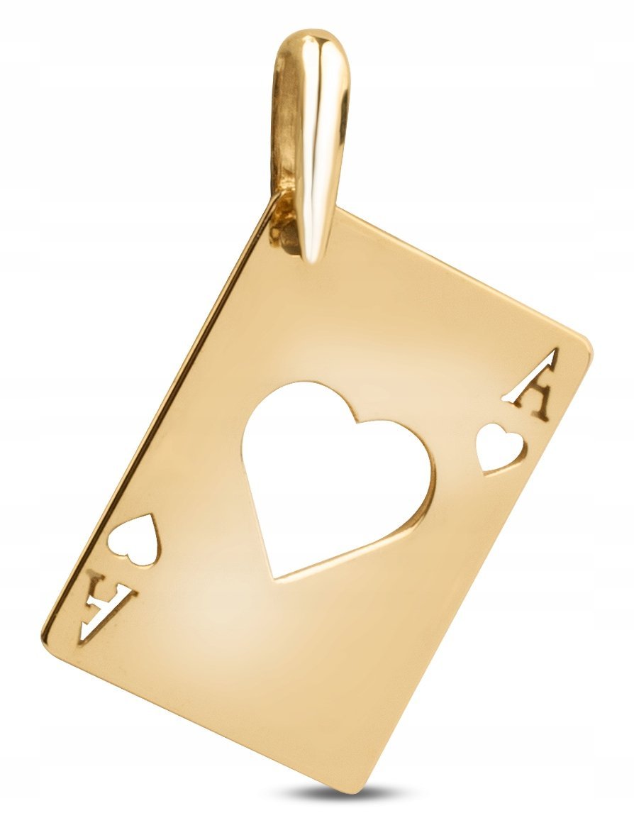 PIĘKNA KLASYCZNA ZŁOTA ZAWIESZKA KARTA AS KIER SERCE 14KT 585