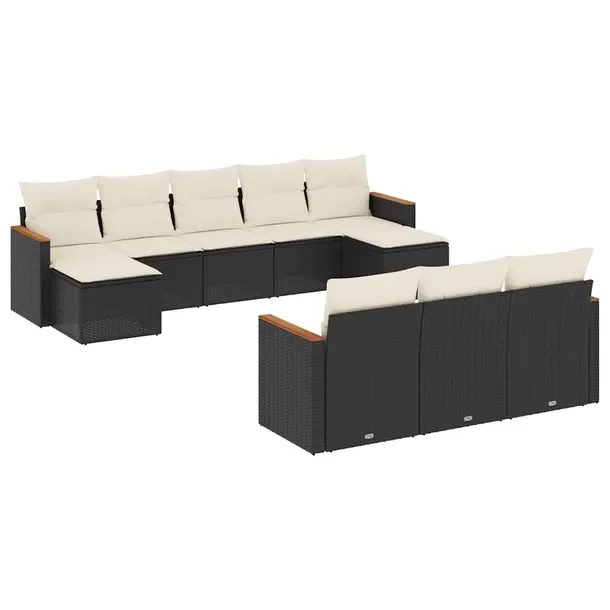 Zestaw mebli ogrodowych modułowych czarny rattan PE z poduszkami 55x62x69