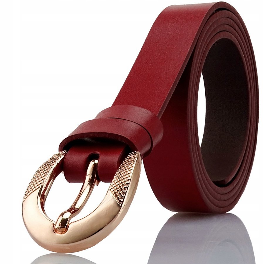 Pasek damski do spódniczki skórzany czerwony 90cm