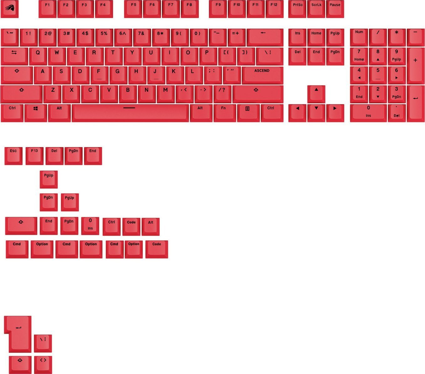 Glorious GPBT Basics Keycaps, ANSI Layout US, PBT, Dye-Sub - Revive Red