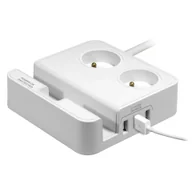 Listwy zasilające - Listwa zasilająca Logo Listwa zasilająca 2 gniazda biała Logo 3x USB z podsatwą na telefon - miniaturka - grafika 1