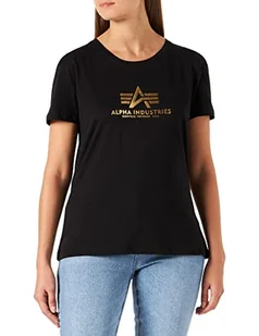 ALPHA INDUSTRIES Damska koszulka New Basic T Wmn Foil Print z krótkim rękawem, czarny/żółty, M - Koszulki i topy damskie - miniaturka - grafika 1