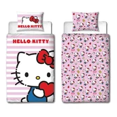 Kołdry i poduszki dla dzieci - Hello Kitty oficjalnie licencjonowany zestaw poszewek na kołdrę Hello Design, dwustronna dwustronna pościel dla kota z pasującą poszewką na poduszkę, idealna do sypialni dziecięcej, bawełna - miniaturka - grafika 1