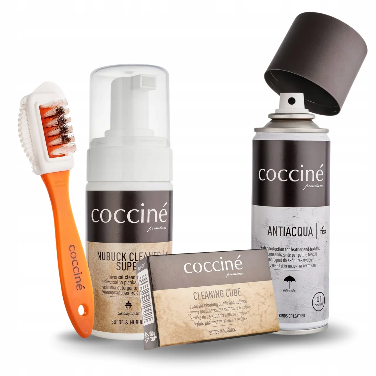 Szczotka do Zamszu z Cleanerem Gumką i Impregnatem Zestaw Coccine 4w1