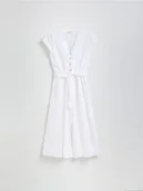 Sukienki - Reserved - Bawełniana sukienka midi z paskiem - biały - miniaturka - grafika 1