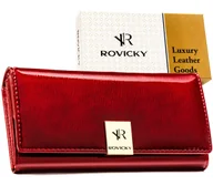 Portfele - Lakierowany portfel damski ROVICKY skórzany rfid stop na zatrzask rozbudowany elegancki czerwony - miniaturka - grafika 1