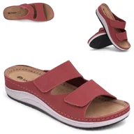 Klapki i japonki damskie - Wygodne Klapki damskie Skórzane regulowane rzepy lekkie Inblu Czerwone 39 - miniaturka - grafika 1