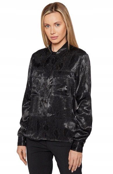 GUESS CZARNA KOSZULA DAMSKA Z TEKSTURĄ I KOŁNIERZYKIEM S GXB