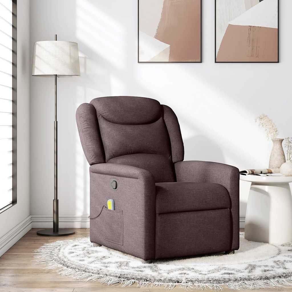 vidaXL vidaXL Rozkładany fotel masujący, ciemnobrązowy, obity tkaniną