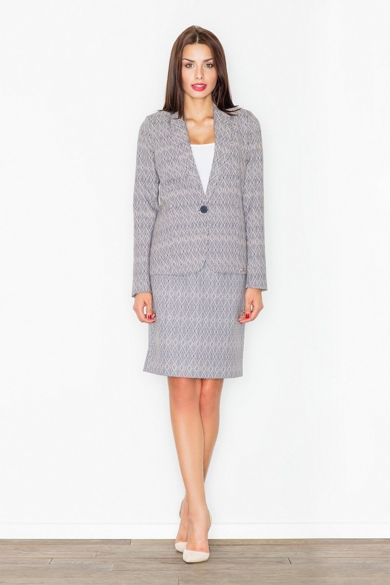 Prosta SPÓDNICA elegancka WYSOKI STAN beżowa wzór geometryczny XL