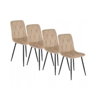 Krzesła - Zestaw Krzesło Tapicerowane Welurowe Kuchenne Beżowe Do Jadalni ROBIN 4x - miniaturka - grafika 1